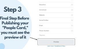 Final Step Before Publishing your _People Card,_ you must see the preview of it