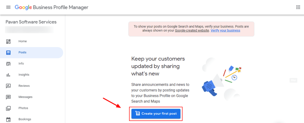 Clicking On Posts Tab On Google My Business Dashboard