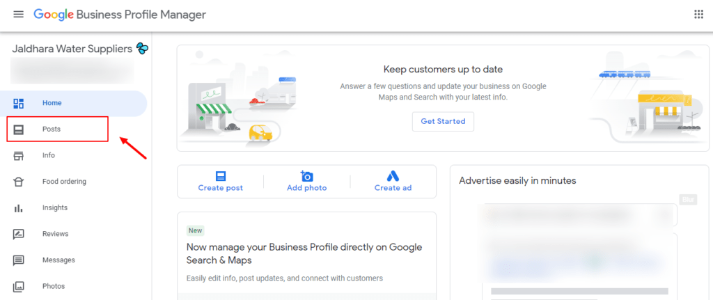 Clicking On Posts Tab In Google My Business Dashboard