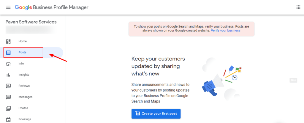 Clicking On Posts Tab On Google My Business Dashboard