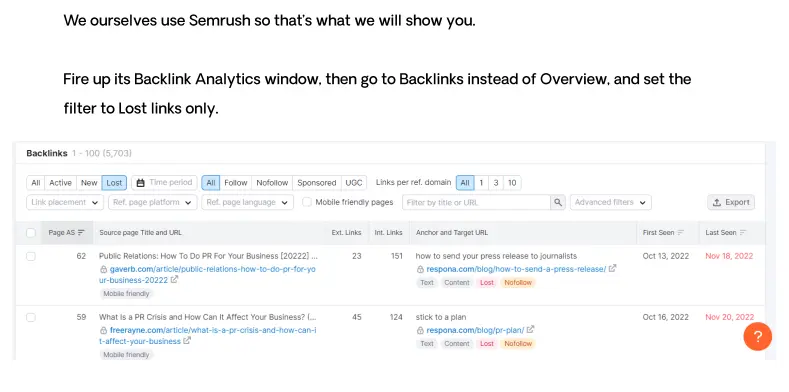 use-semrush-backlink-analytics-filter-by-lost-links