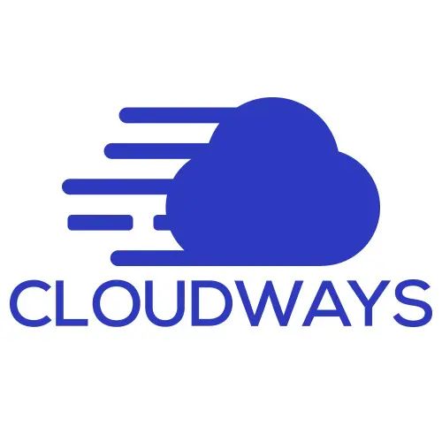 Blue cloud with motion lines, symbolizing Cloudways cloud hosting.