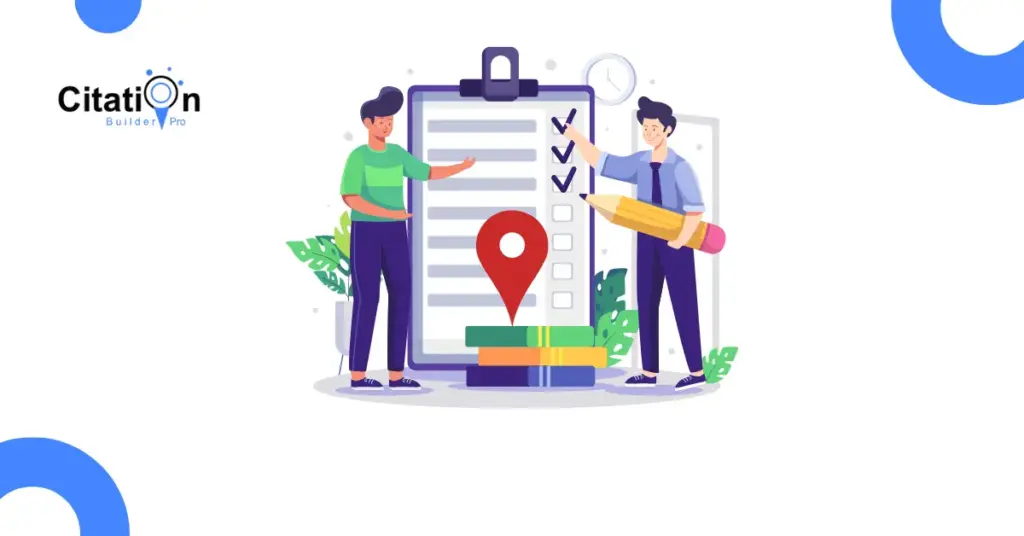 Illustration showing professionals optimizing business directories and listings to improve AI search visibility